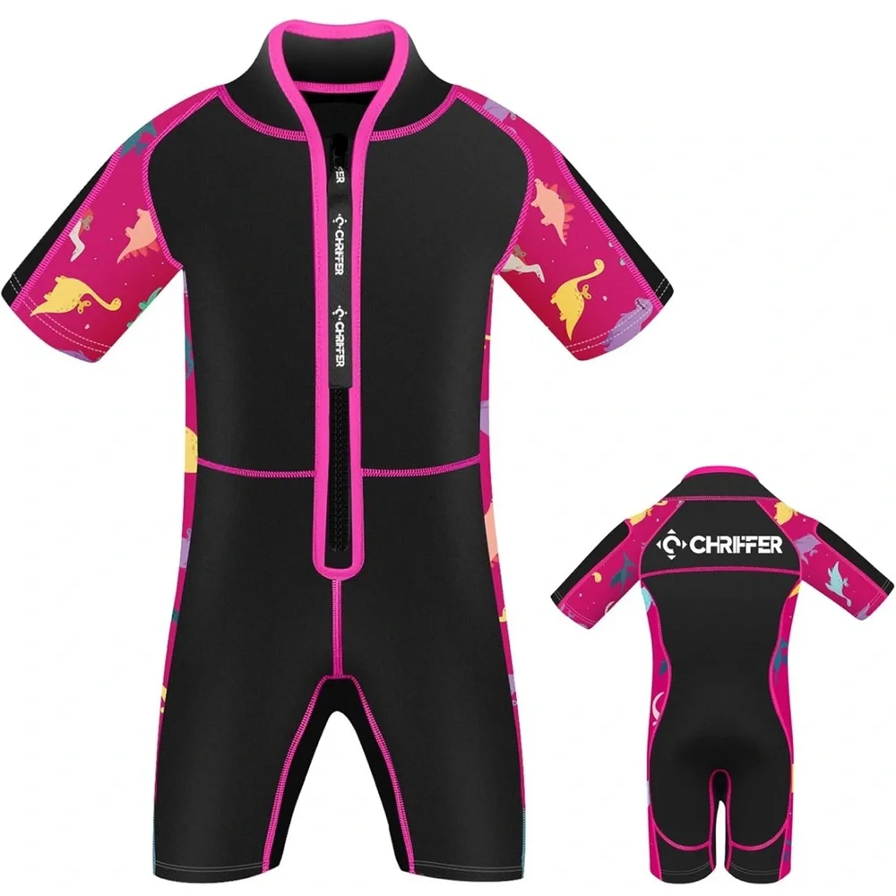 NWOT Kids Shorty Wetsuit 2mm Neoprene Front Zip, Pink Black, Size Small